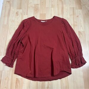 Chicos Womens Mesh Eyelet Sleeve Rust Red Blouse Size 2/Large